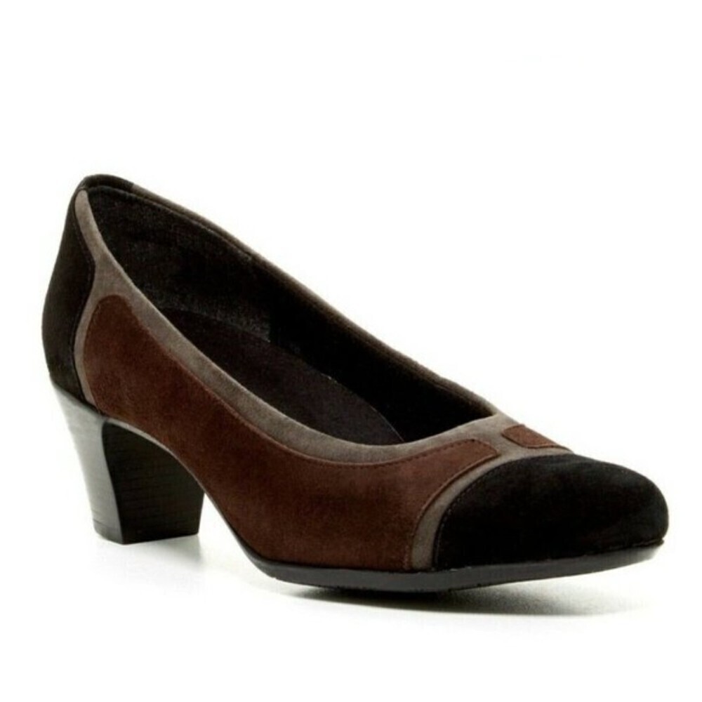Munro American Jillian Black & Brown Colorblock Suede Pump, 8.5